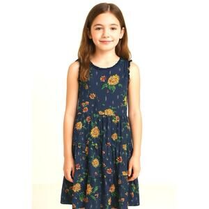 Zunie Girls Navy Floral Ruffle Midi Dress | Size 7/8